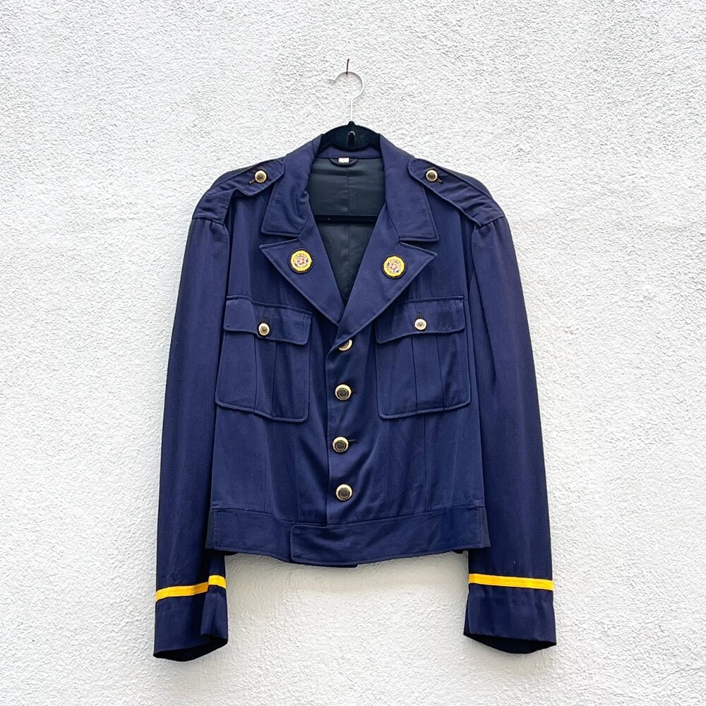 Vintage 50s 60s American Legion Navy Blue Cropped Ike Uniform Jacket Size 44